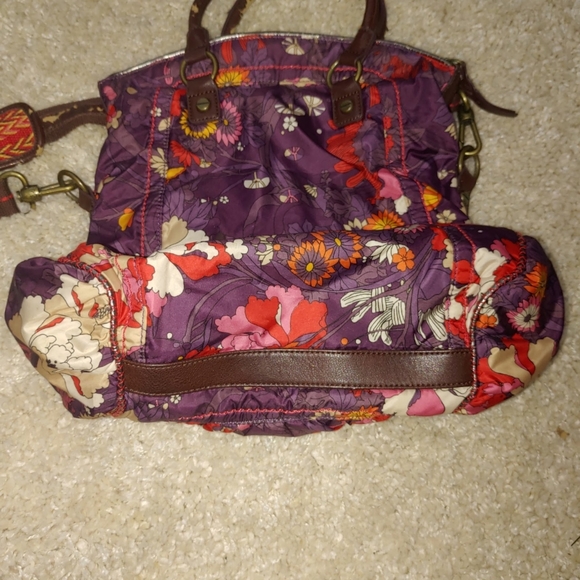 Sakroots Large Purple Foldover Floral Crossbody Satchel Shoulder Handbag Purse - Picture 5 of 15